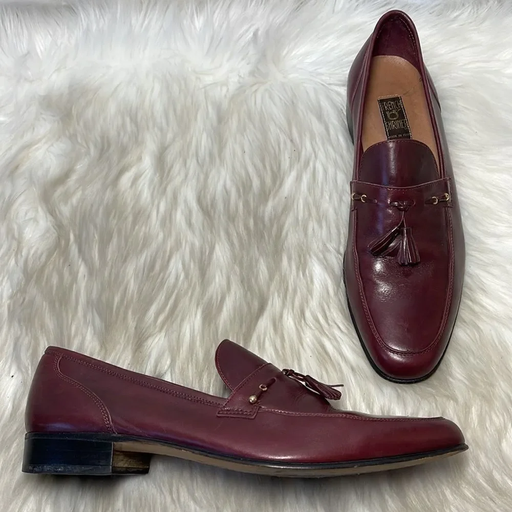 French Shriner Bordeaux Leather Tassel Loafers‎ Sz 10.5